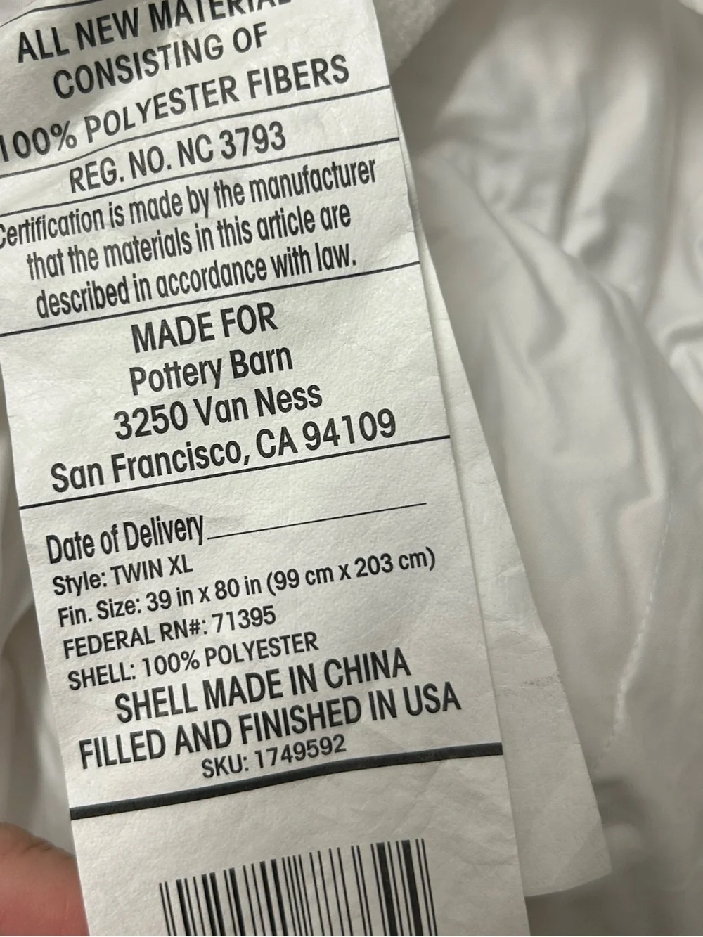 Pottery Barn Teen memory fiber mattress pad
